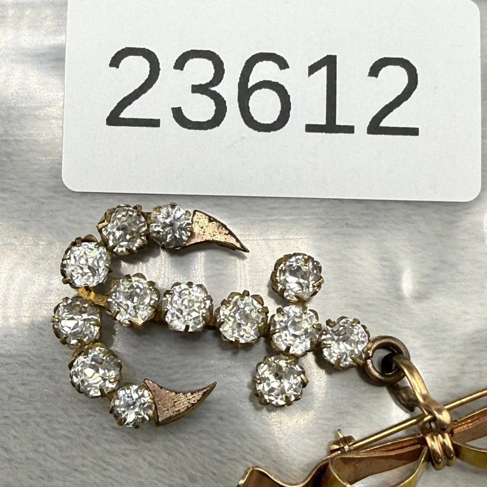 Vintage‎ Gold Filled Brooch Anchor Rhinestone Bow Nautical